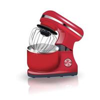 Vector 3D realistic red mixer. The blender is in working position. Decorative design, sale, repair of household appliances.