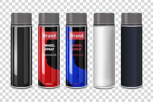 A set of aluminum cans isolated on a transparent background. Aerosol can, Metal bottle, Tube with cap vector