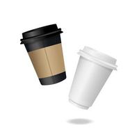 Black and white Paper coffee cup on white background. 3d coffee cup mockup. vector