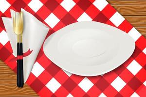 Flatware with napkin on checkered tablecloth eps10 vector