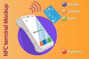 Payment terminal. NFC credit card termination machine. Payment terminal, payment machine and card vector