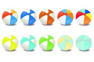 Set of beach balls isolated on white with shadows. Vector illustration of multi-colored balls for decoration of banners, design, trade.