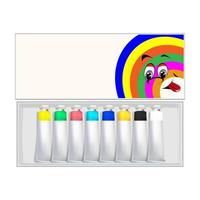 Tubes of paints in a box. Realistic 3D vector. Mockup for design. vector