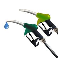 3d vector refueling with a fuel nozzle with oil, gasoline, diesel. Set of refueling nozzles green yellow with a drop. Gas station design, blockboard