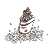es hora de tomar café. concepto de diseño de cafetería. una bolsa de granos de café.