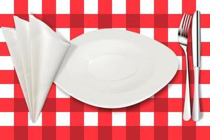 Flatware with napkin on checkered tablecloth eps10 vector