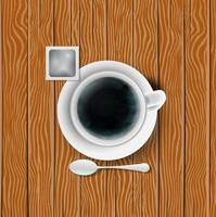 White realistic coffee cup with smoke isolated on wood background. vector