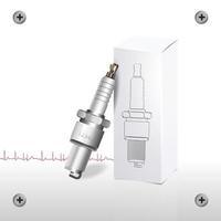 Vector 3D spark plug with paper packaging on a white background. Illustrating presentation design