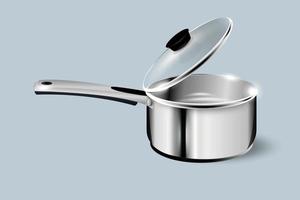 Steel saucepan with a handle. Vector illustration template ready for your design.