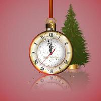 New Year and Christmas Ball With a Clock and a Christmas tree decoration with sequins. vector