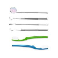 A set of instruments for stamatology. Vector set of tools with toothbrushes. Realistic vector.