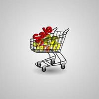 Shopping basket with discounts, percentages. vector