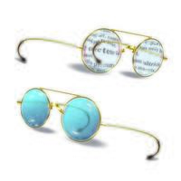 A set of round glasses for the sun and for reading with the reflection of the text. Retro style in a gold frame. Hippie. Vector graphics with transparency