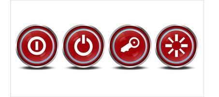 Red power push-button with shadow. Round shutdown illustration. On off icon interface. vector