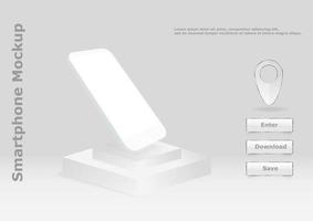 Realistic modern smartphone isolated on white pedestal. Phone perspective view. vector