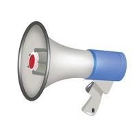 Vector realistic 3d megaphone. Design template, banner, network. Speaker sign. Announcement, attention concept