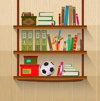 Shelves with books hinged in a flat design style. vector