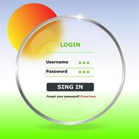 concepto de morfismo de vidrio vectorial. página de inicio de sesión con vidrio esmerilado. concepto de interfaz de usuario de inicio de sesión y registro de aplicaciones móviles. diseño de formulario de registro borroso vector