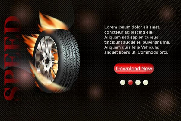 Background with wheel in orange flame for your design