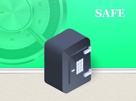 Safe icon, vector symbol in flat isometric style, isolated on room background with illustration of coded round lock