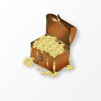 Old cartoon wooden chest with gold coins for games interface vector