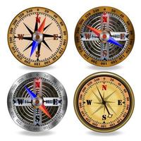 Compass in antique, retro, vintage style in a frame isolated on white background vector illustration.