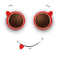 Coffee cup with froth in the form of smiley face. Good mood and vivacity for active day. vector
