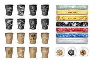 Realistic blank paper coffee cup set isolated on white background. Vector design template. EPS10 illustration.