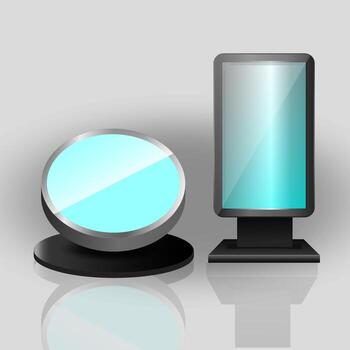 Vertical and round blank, vector billboard screen with reflection for advertising and design.