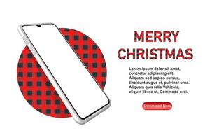 Smartphone on the background of a circle in a cage. Merry christmas design vector