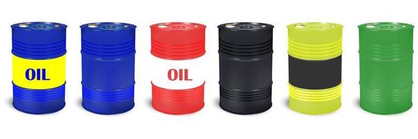 Realistic 3d Detailed Color Barrels Set for Oil, Gas, Petroleum, Gasoline or Petrol. Vector illustration of Barrel