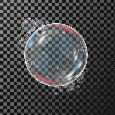 Realistic soap bubble with rainbow reflection set isolated vector illustration