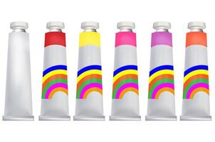 A tube of paint with 6 colors. Realistic 3D vector. Mockup for design. vector