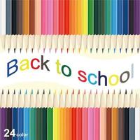 24 set of colored pencils in rainbow style with back to school lettering. Vector illustration of a school theme on a white background with multicolored pencils