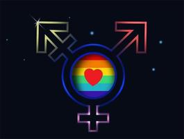 símbolo de unidad lgbt. transgénero o símbolo de género icono de vector plano sobre fondo negro. ilustración vectorial para aplicaciones y sitios web.