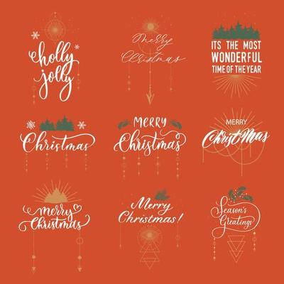 Merry Christmas - hand lettering label inscriptions.