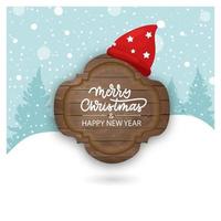 Wooden Christmas sign. Rustic board and plank, signboard hanging, bar and saloon banner template, old guidepost, vintage restaurant signpos. vector