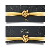 conjunto de vales de regalo con estilo con cinta dorada y lazo. plantilla elegante vectorial para tarjeta de regalo, cupón y certificado aislado del fondo. vector