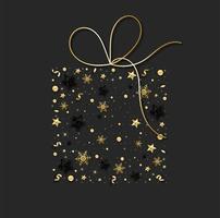 Christmas background with shining red snowflake, star and snow. Merry Christmas card illustration on black background. Sparkling gold snowflakes with glitter texture. vector