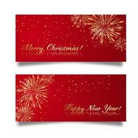 Christmas background with shining firework. Merry Christmas card illustration on red background. vector