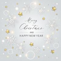 Christmas background with sparkling shiny snowflake and glitter texture. Merry Christmas card illustration on white background. vector