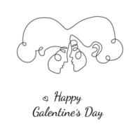 Happy Galentine's Day design whith two woman faces abstract one continuous line portrait. Modern minimalist style illustration, suitable for greeting cards, poster, prints vector