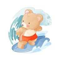 Cute cartoon bear surfing illustration vector