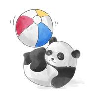 little panda playing with colorful ball illustration vector