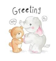 cute animals cartoon greeting illustration vector