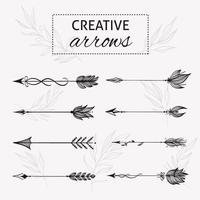 Rustic decorative arrows and feathers. Hand drawn vintage vector design set.