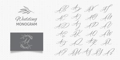 Wedding initial AA monogram and elegant logo design set. vector