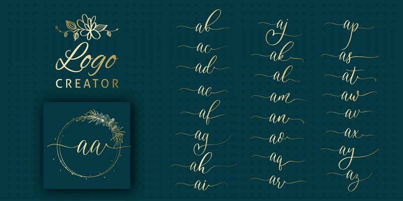 Wedding initial AA monogram and elegant logo design set.