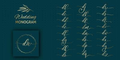 Wedding initial DA monogram and elegant logo design set. vector