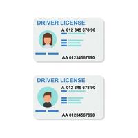 Man and woman driver license plastic card template. Vector in flat design